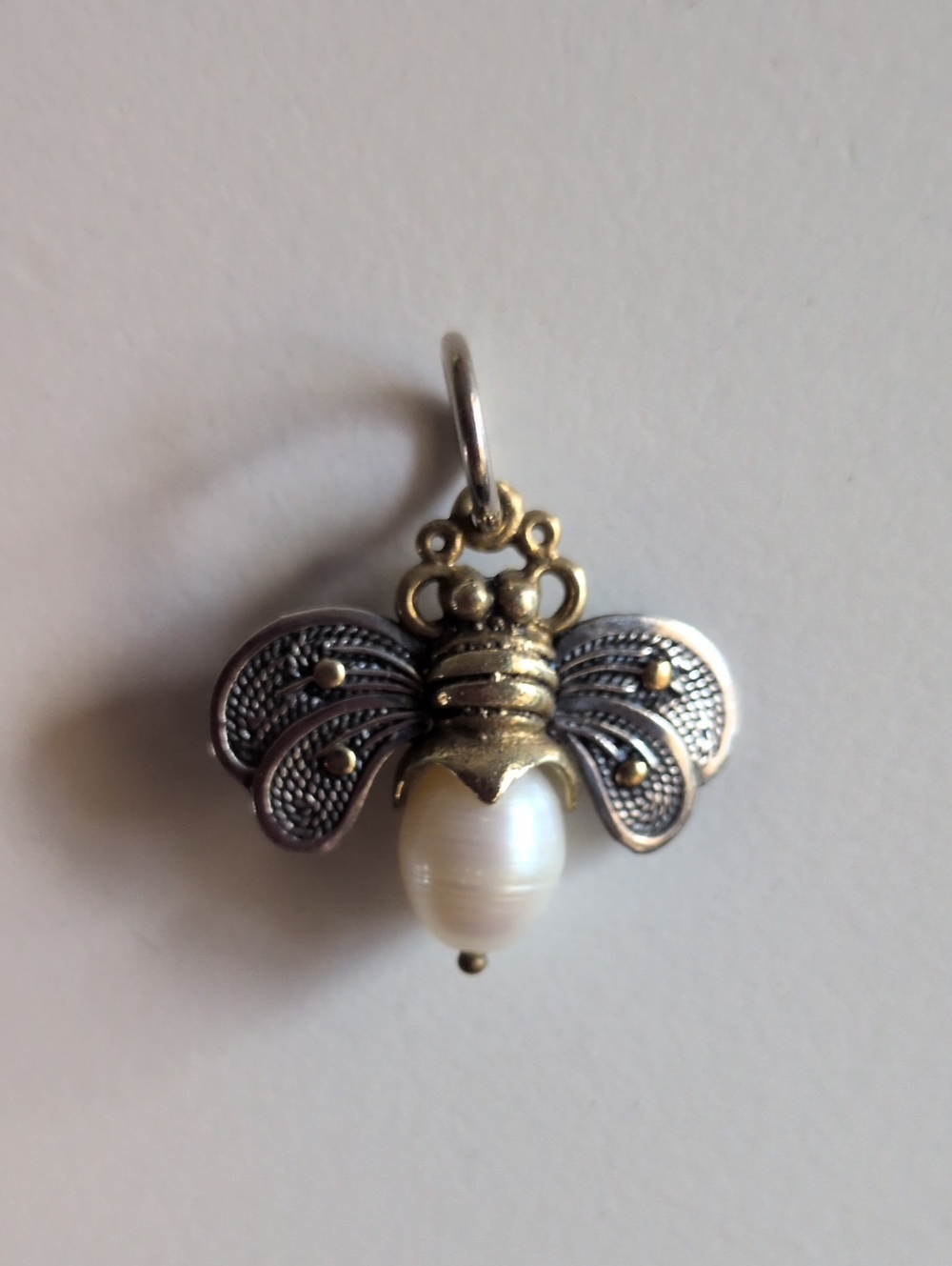 Waxing Poetic Bee Charm Sterling Silver Brass Freshwater Pearl LIKE-NEW